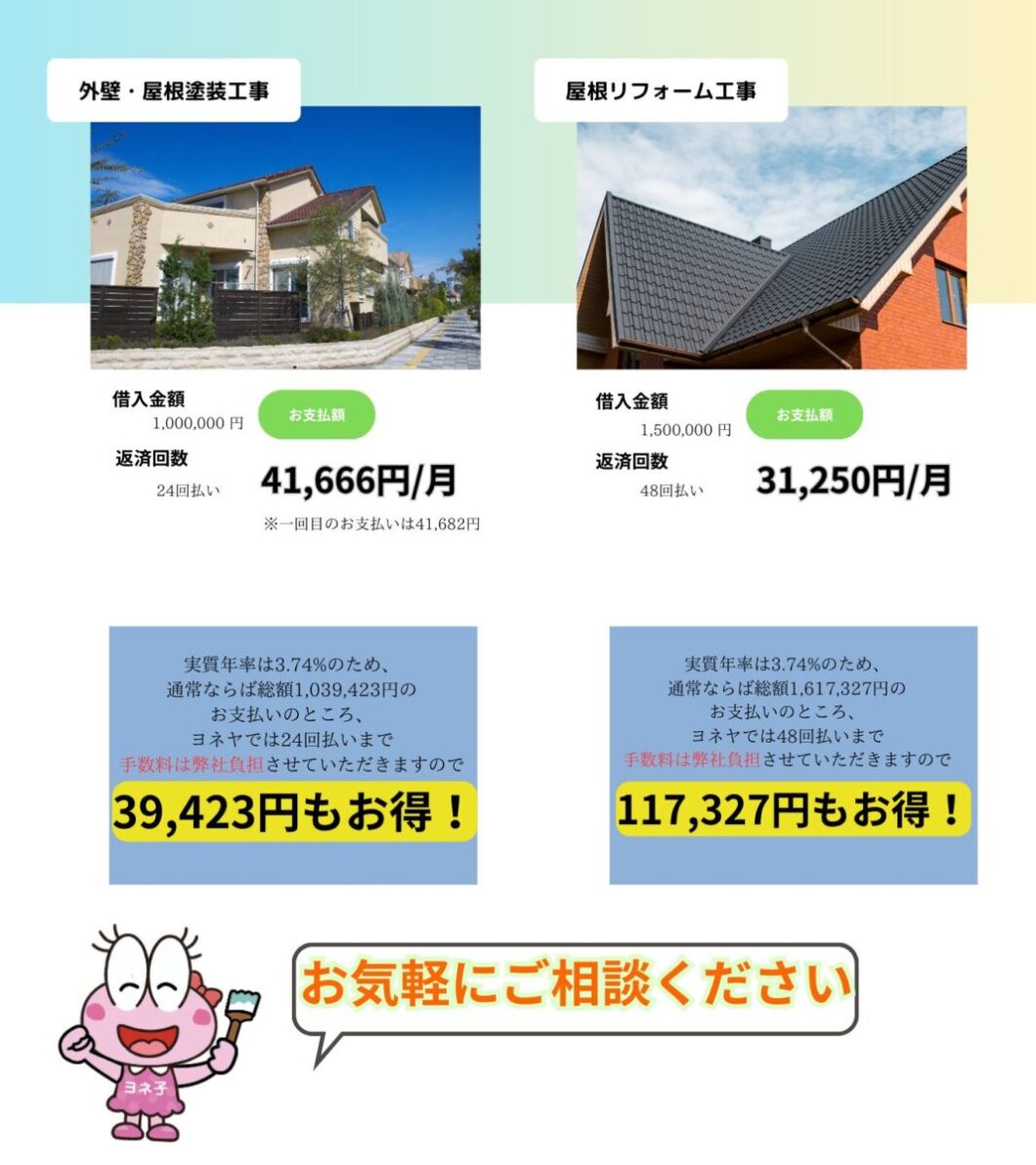 奈良の外壁塗装・屋根塗装は実績No.1安心のヨネヤのローン