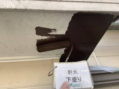 奈良磯城郡田原本町Y様邸　外壁塗装・屋根塗装・防水工事 軒天下塗り